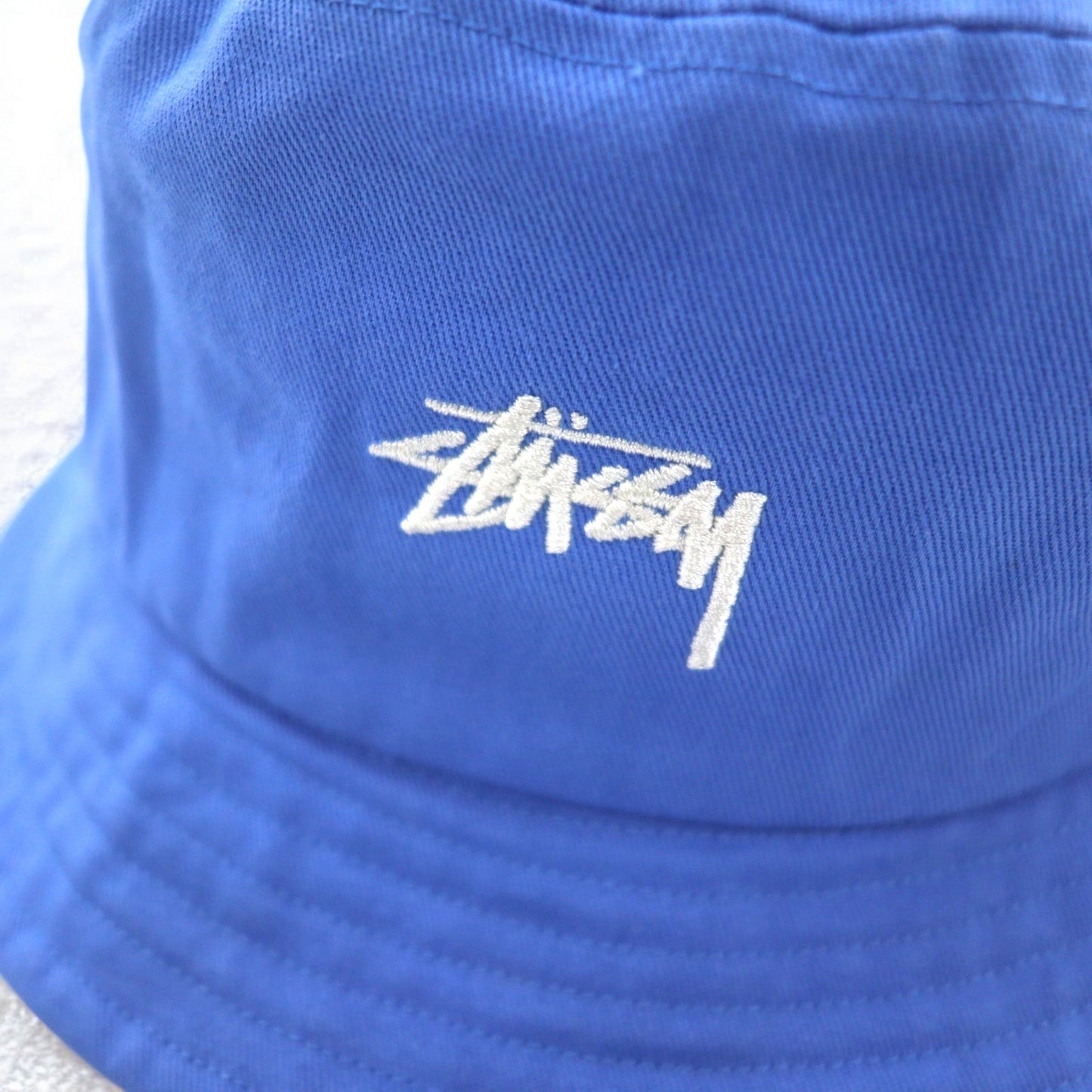 stussy ストックロゴ 刺繍 バケットハット S/M ブルー コットン STOCK BUCKET HAT