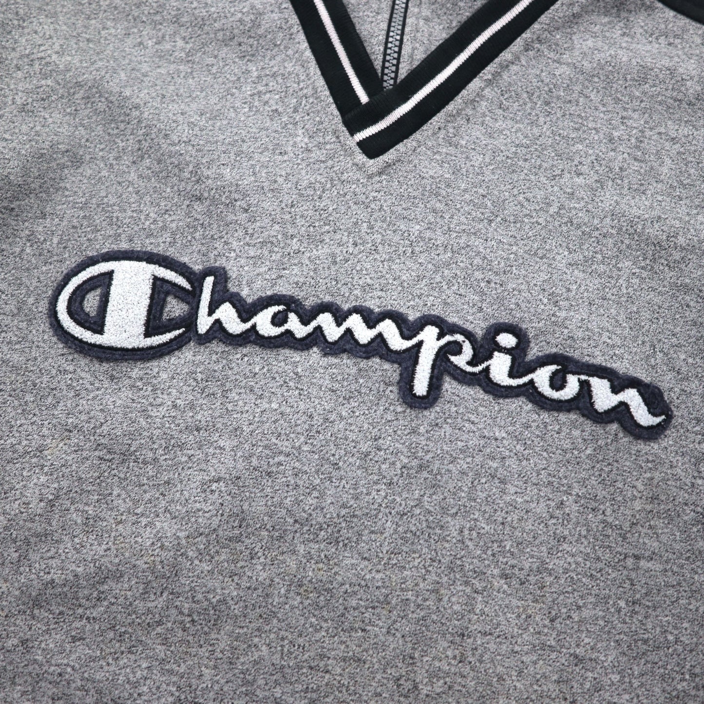Champion USA 90年代 イタリア製 ハーフジップ レイヤード スウェット XL グレー コットン スクリプトロゴ ワッペン