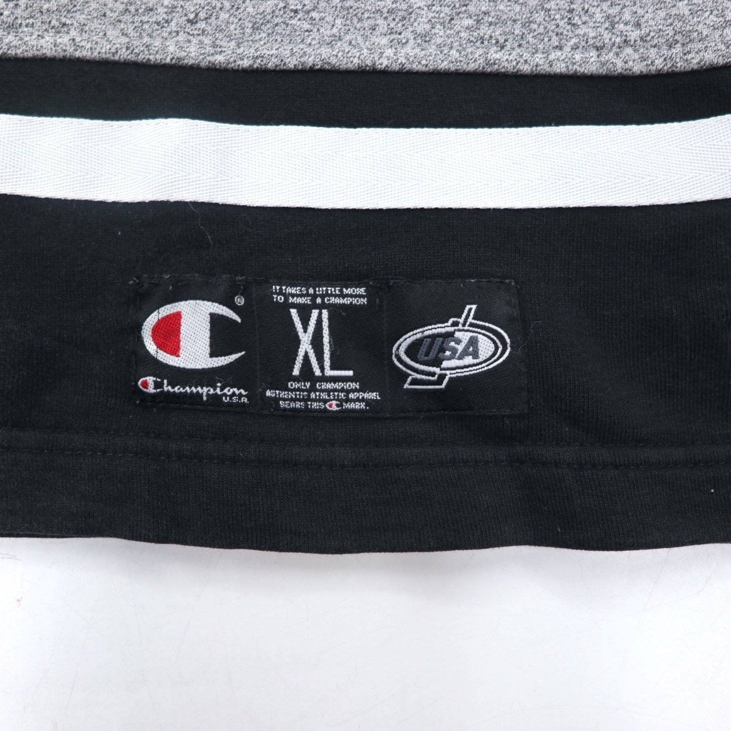 Champion USA 90年代 イタリア製 ハーフジップ レイヤード スウェット XL グレー コットン スクリプトロゴ ワッペン