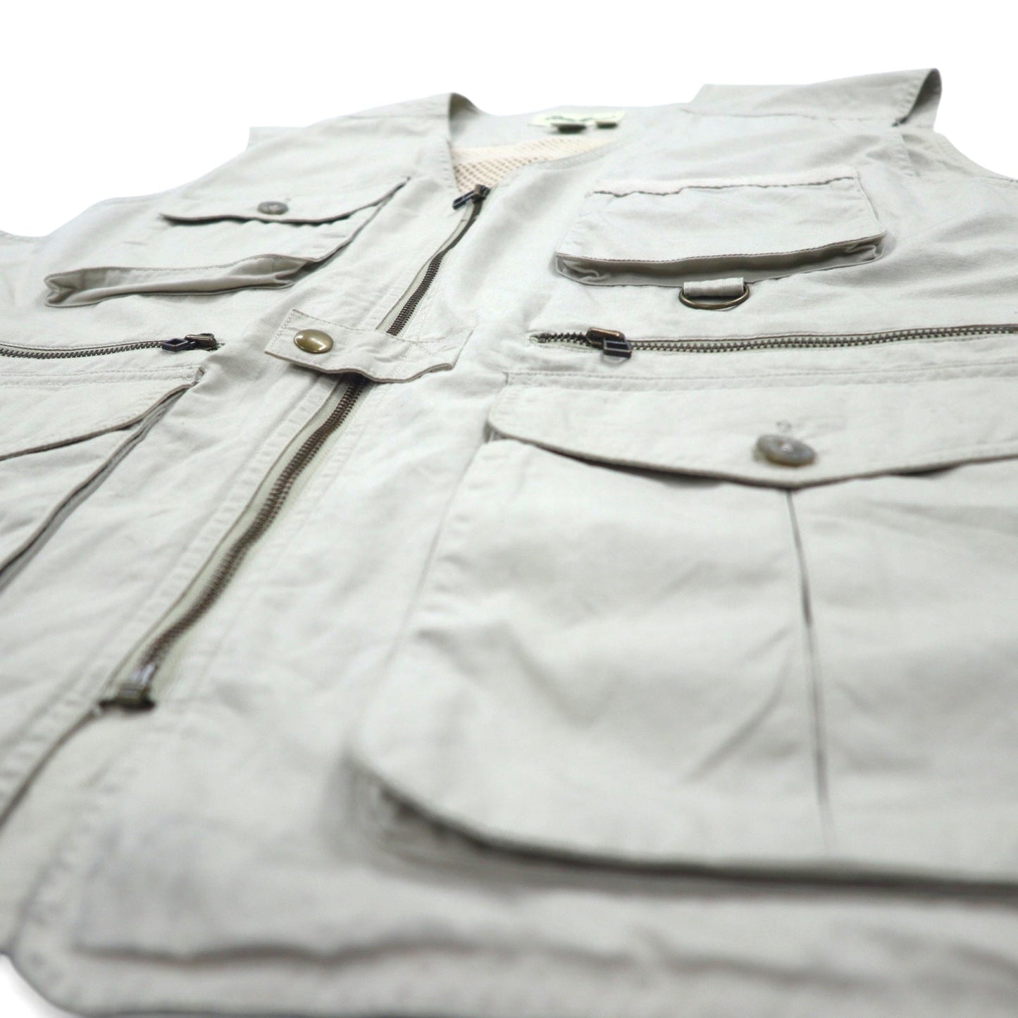 Eddie Bauer 90年代 フィッシングベスト XL ベージュ コットン メッシュ切り替え ドローコード