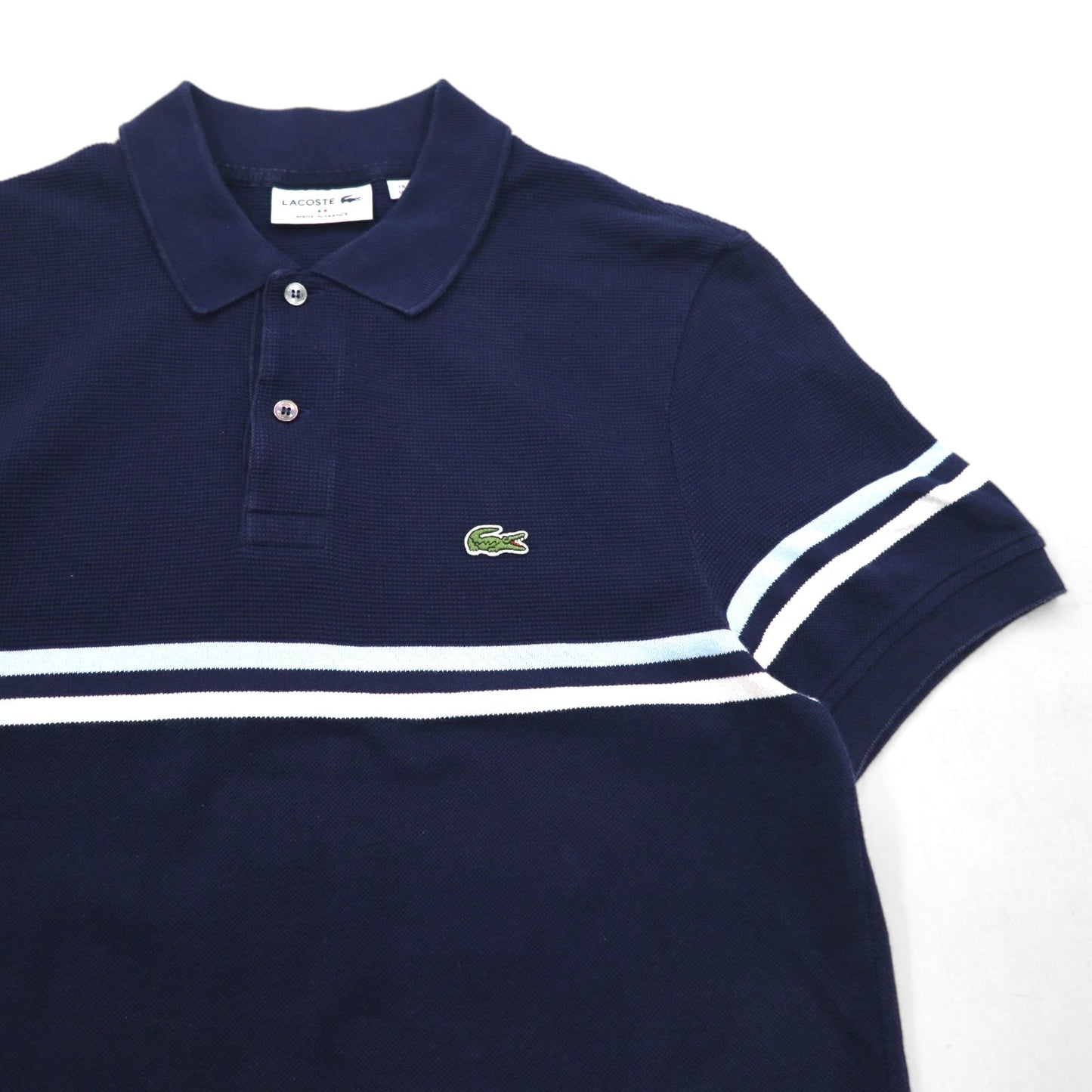 LACOSTE フランス製 ポロシャツ M ネイビー コットン ワンポイントロゴ PH4246