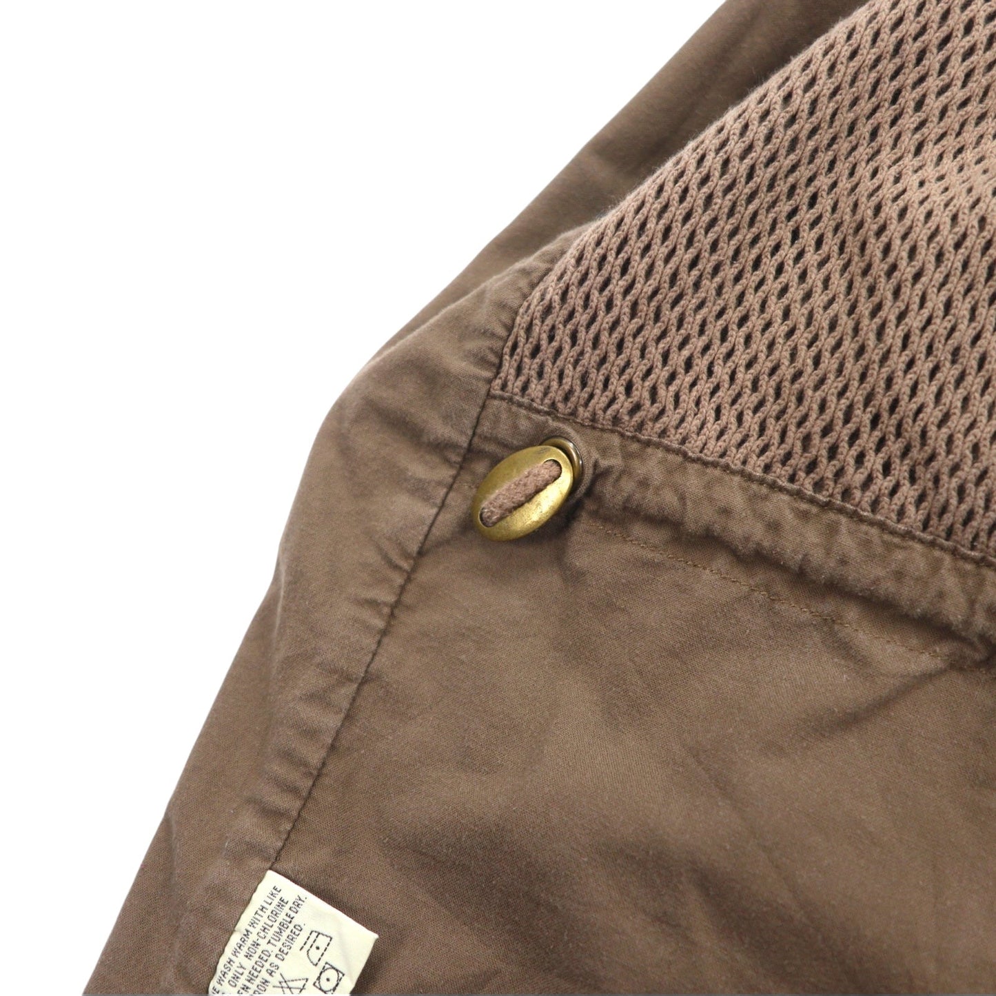 Eddie Bauer 90年代 フィッシングベスト M カーキ コットン メッシュ切り替え ドローコード