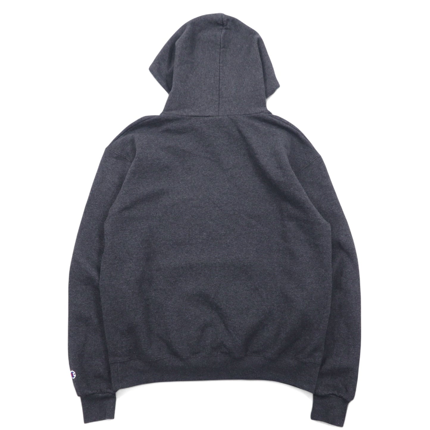 CHAMPION ECO FLEECE カレッジプリント プルオーバー パーカー M グレー コットン AKRON アーチロゴ 裏起毛