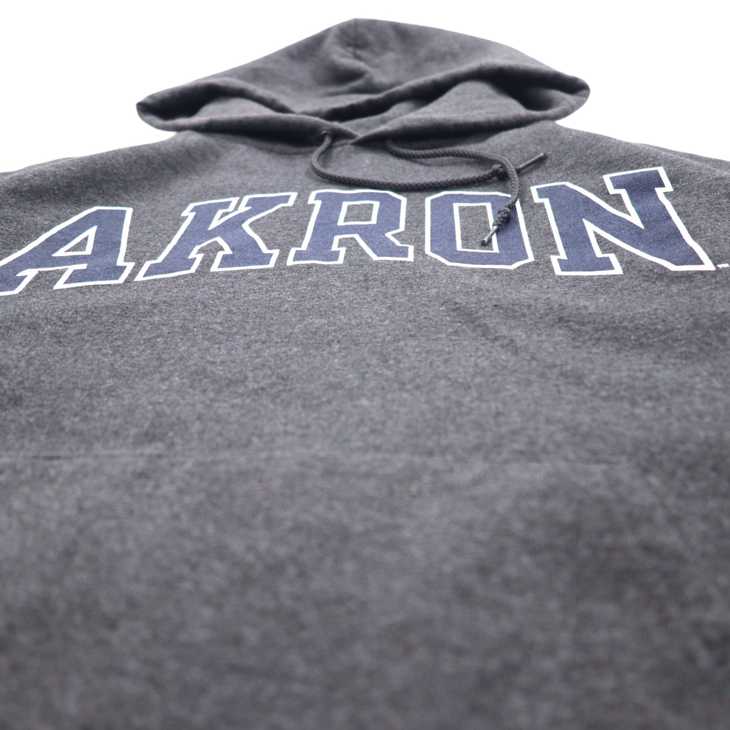 CHAMPION ECO FLEECE カレッジプリント プルオーバー パーカー M グレー コットン AKRON アーチロゴ 裏起毛