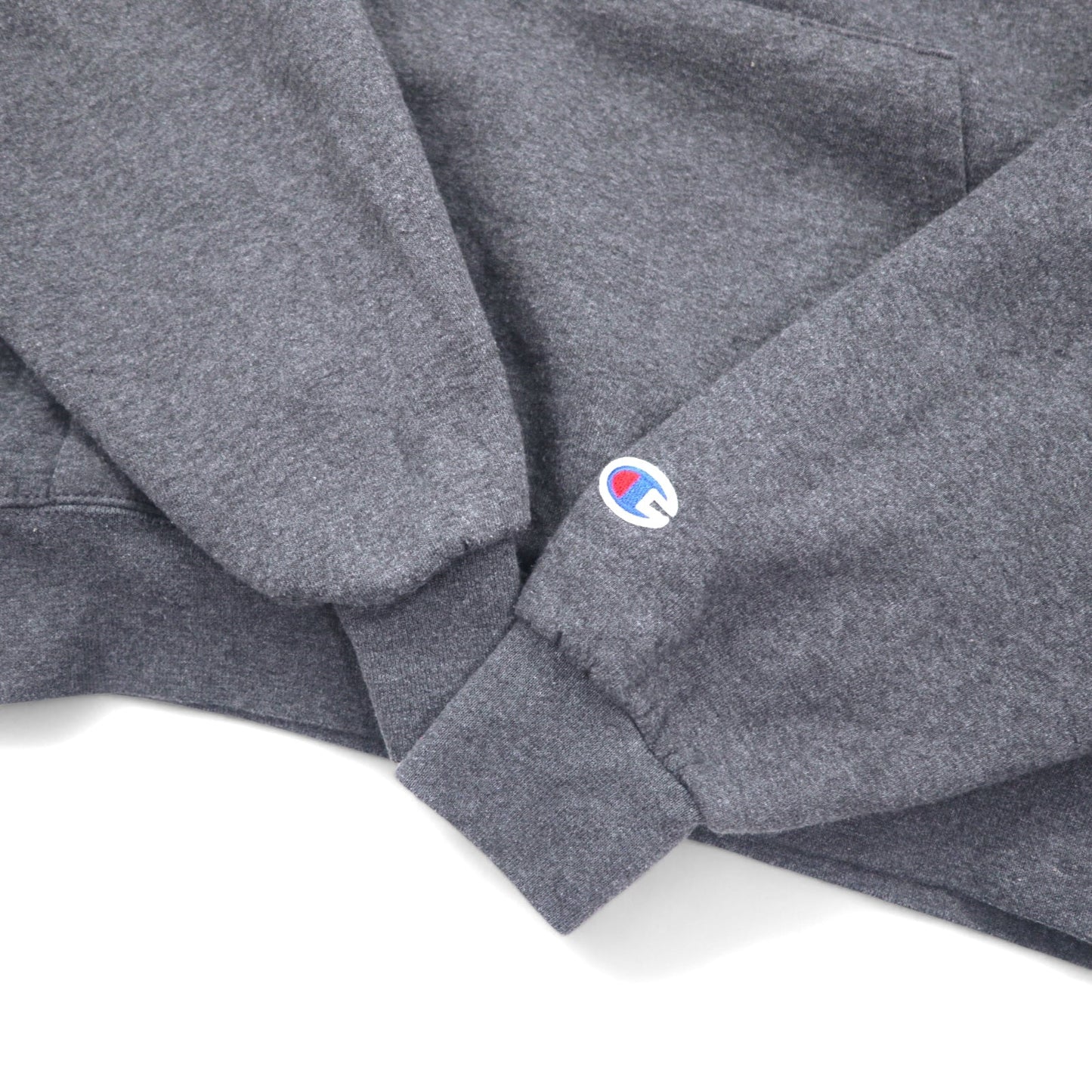 CHAMPION ECO FLEECE カレッジプリント プルオーバー パーカー M グレー コットン AKRON アーチロゴ 裏起毛