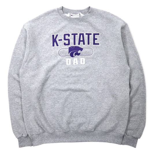 Champion カレッジ プリント スウェット 2XL グレー コットン 裏起毛 NCAA K-STATE DAD ビッグサイズ エルサルバドル製