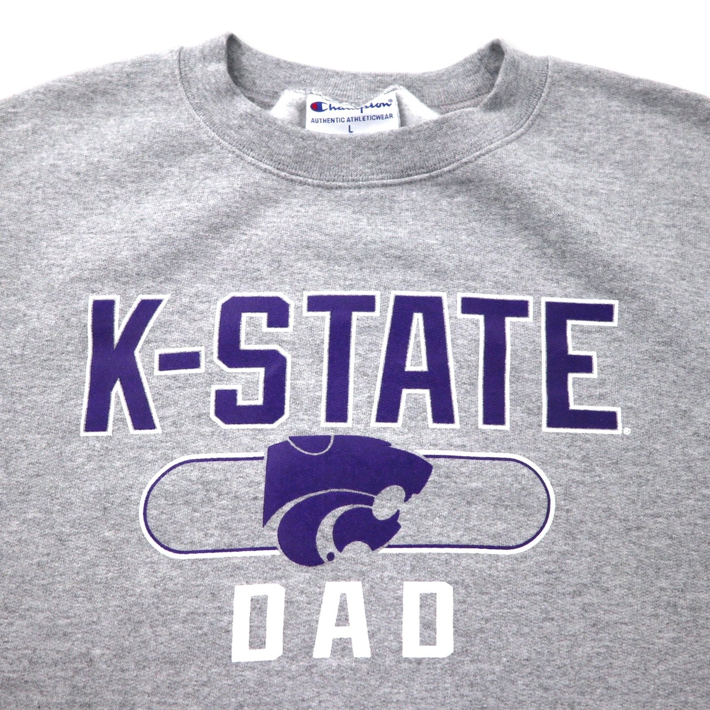 Champion カレッジ プリント スウェット 2XL グレー コットン 裏起毛 NCAA K-STATE DAD ビッグサイズ エルサルバドル製