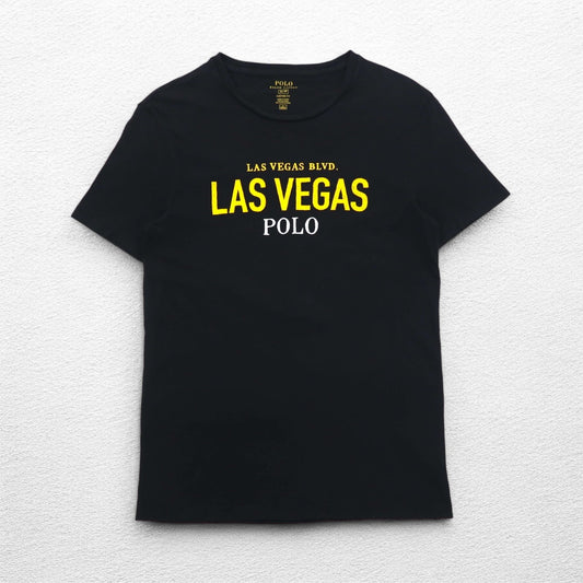 POLO RALPH LAUREN Tシャツ S ブラック コットン LAS VEGAS プリント ペルー製