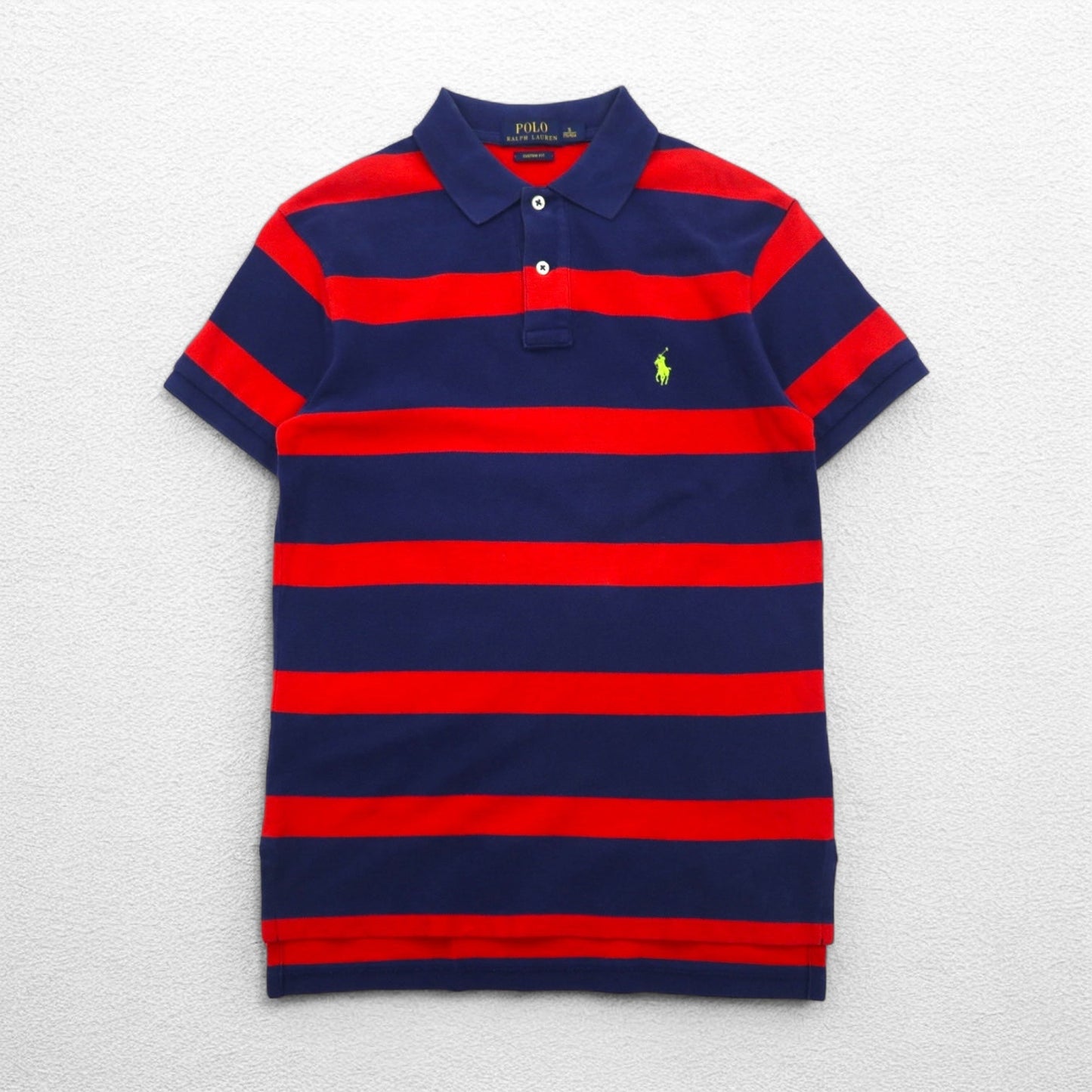 POLO RALPH LAUREN ボーダー ポロシャツ S ネイビー レッド 鹿の子 CUSTOM FIT スモールポニー刺繍