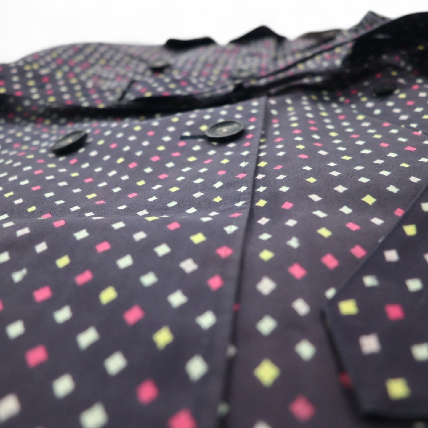 Paul Smith BLACK ゴム引き トレンチコート L ネイビー 総柄 ドット ダブルブレスト ベルト付き 防水