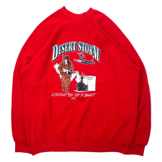 ARTEX USA製 90年代 プリント スウェット XL レッド コットン 裏起毛 DESERT STORM
