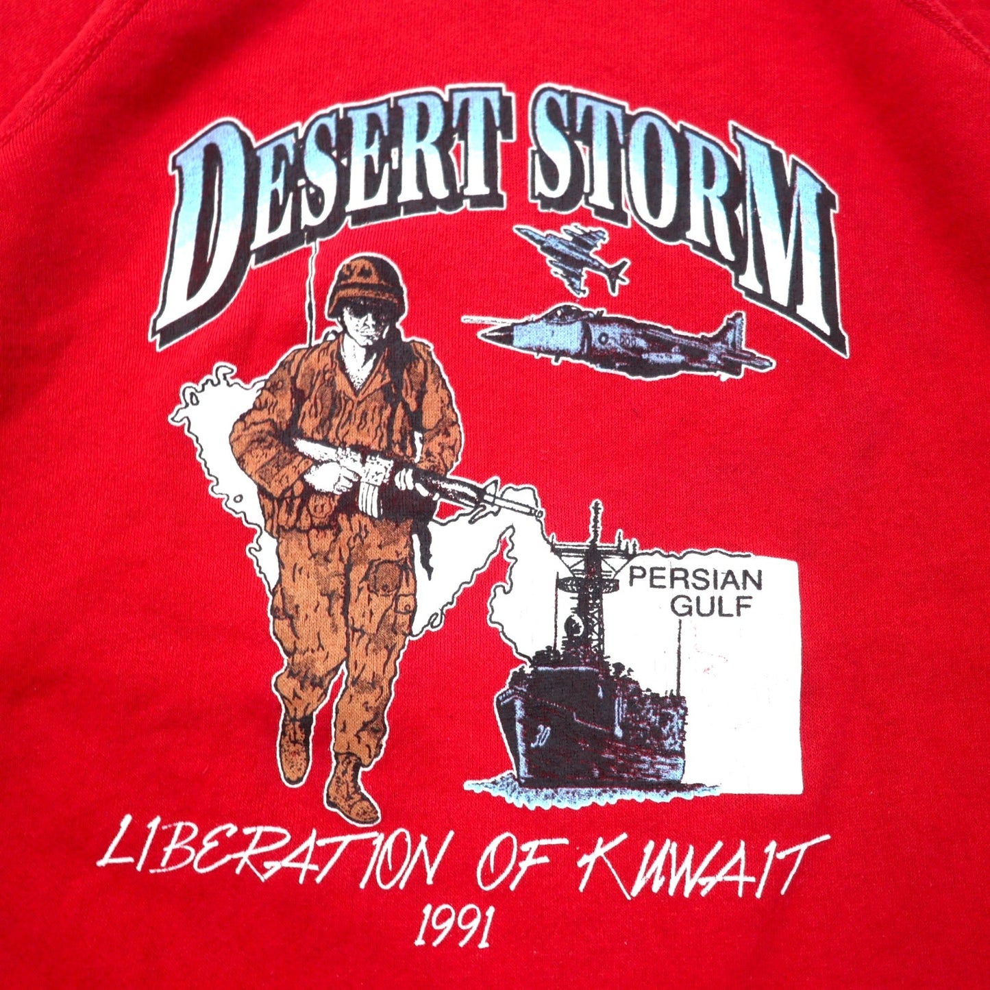 ARTEX USA製 90年代 プリント スウェット XL レッド コットン 裏起毛 DESERT STORM