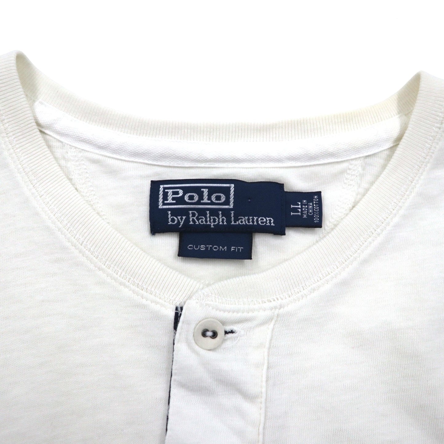 Polo by Ralph Lauren ヘンリーネック Tシャツ XL ホワイト 染み込みプリント ナンバリング CUSTOM FIT
