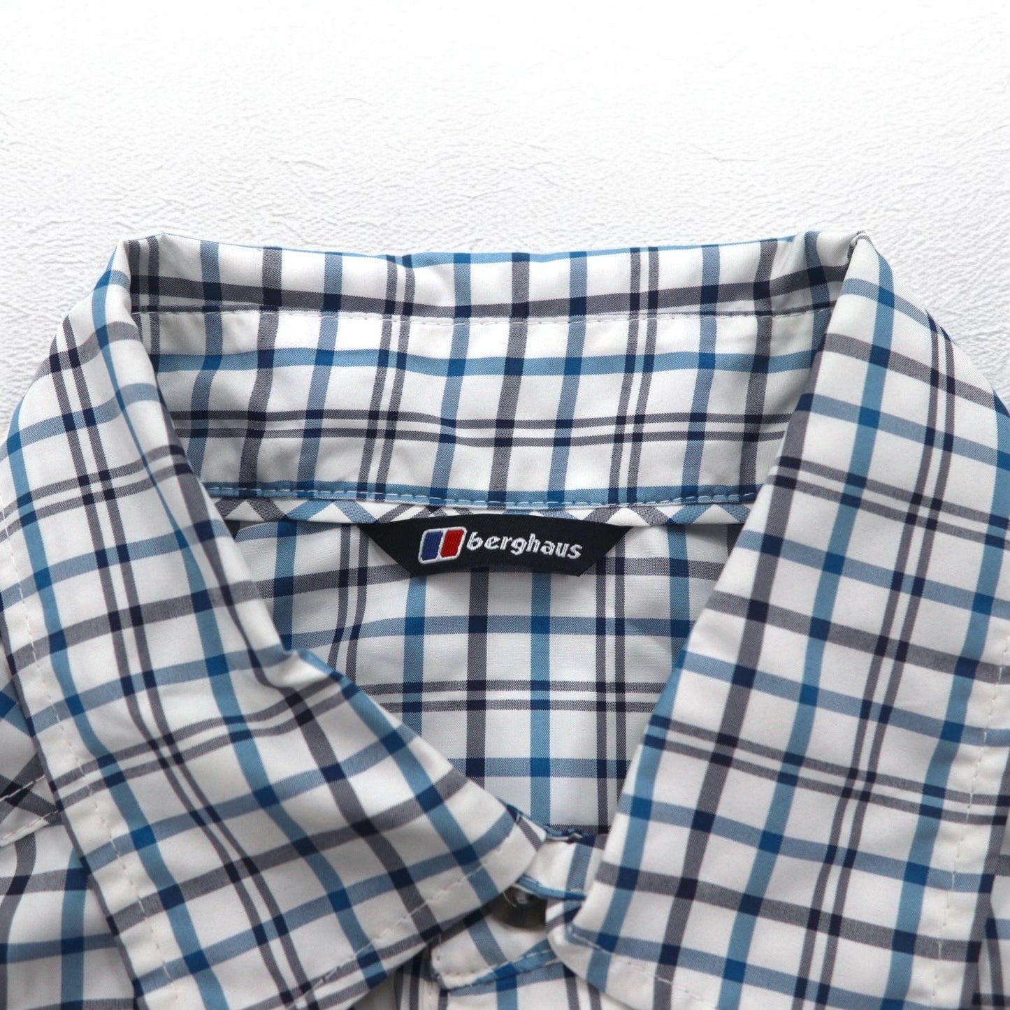 berghaus ドライテックシャツ M ホワイト ブルー チェック ポリエステル CHECKED SHIRT LS 20799