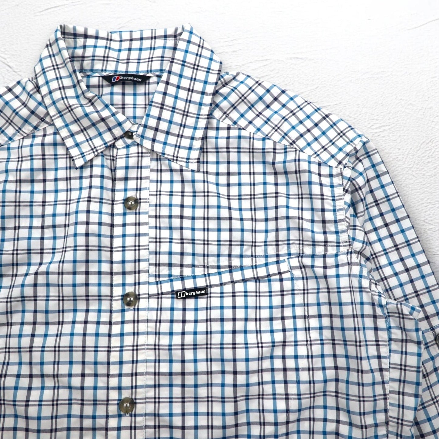 berghaus ドライテックシャツ M ホワイト ブルー チェック ポリエステル CHECKED SHIRT LS 20799