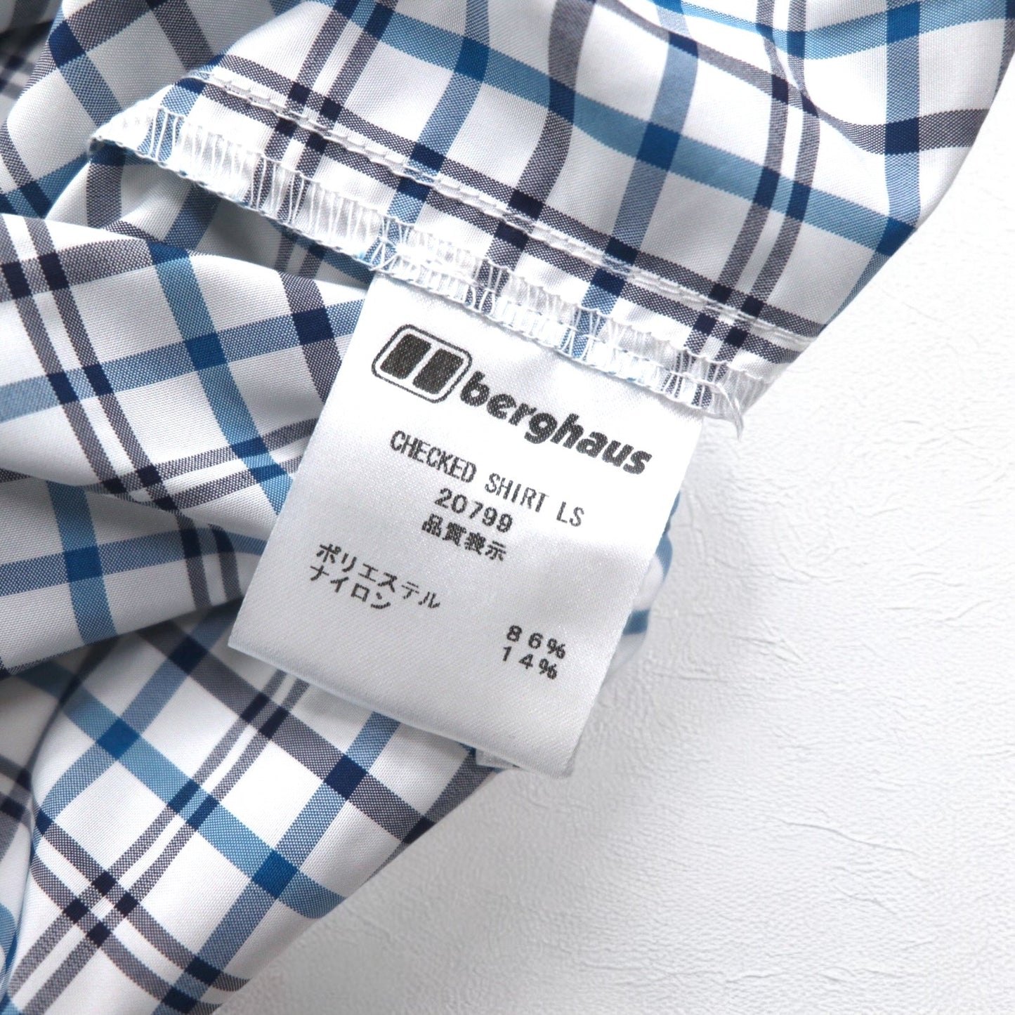 berghaus ドライテックシャツ M ホワイト ブルー チェック ポリエステル CHECKED SHIRT LS 20799