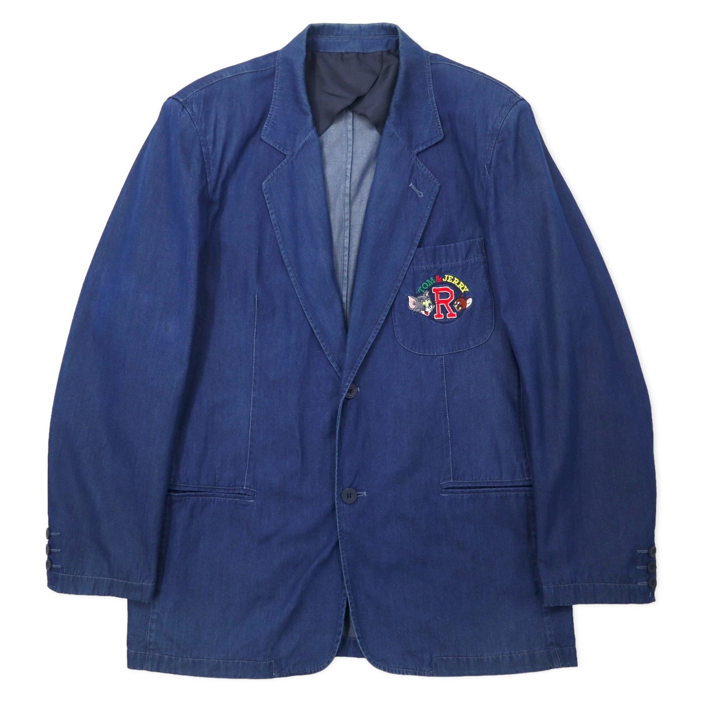 JC de Castelbajac × TURNER ENTERTAINMENT イタリア製 90年代 イタリア製 デニム 2B テーラードジャケット ブレザー 50 ブルー コットン TOM & JERRY トムとジェリー