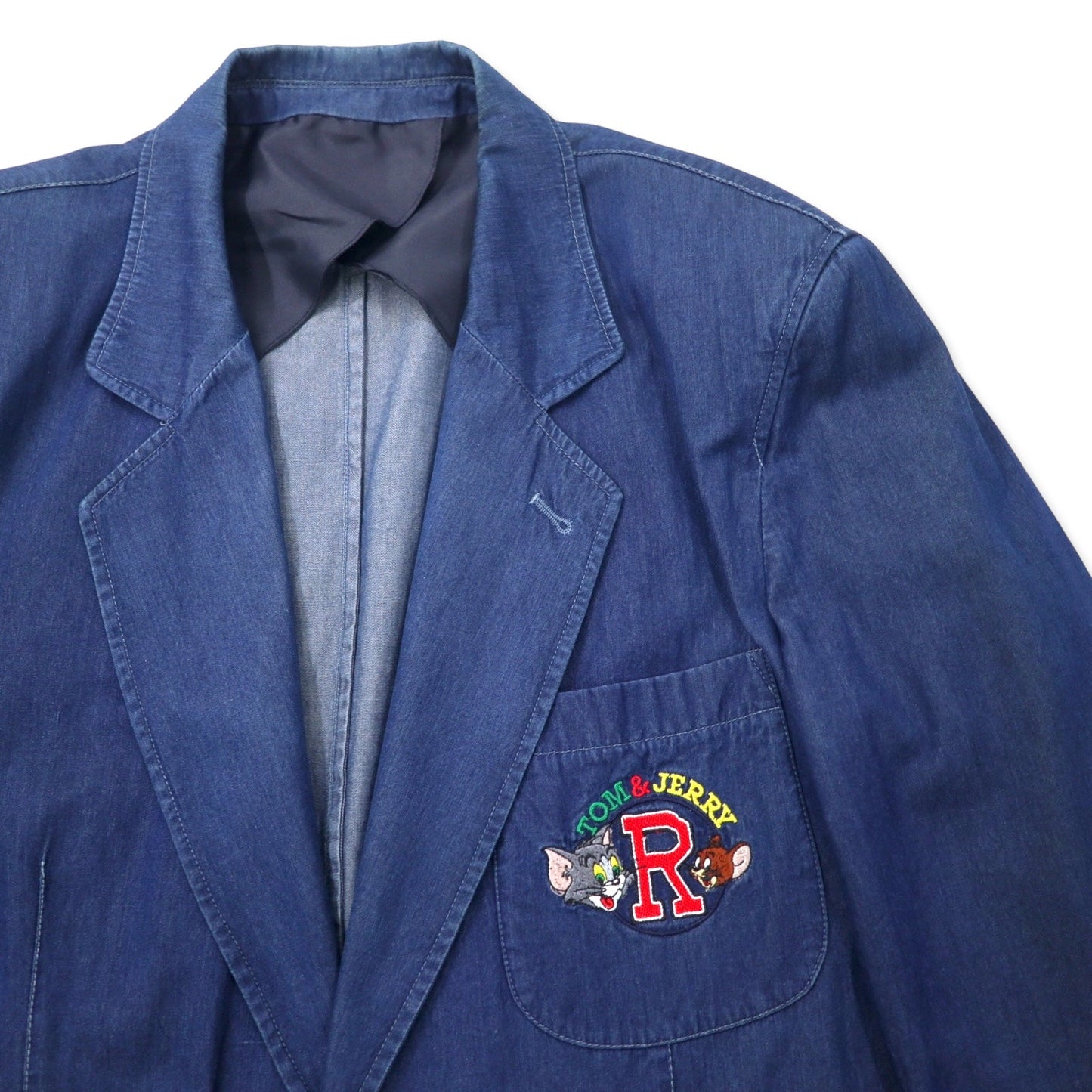 JC de Castelbajac × TURNER ENTERTAINMENT イタリア製 90年代 イタリア製 デニム 2B テーラードジャケット ブレザー 50 ブルー コットン TOM & JERRY トムとジェリー