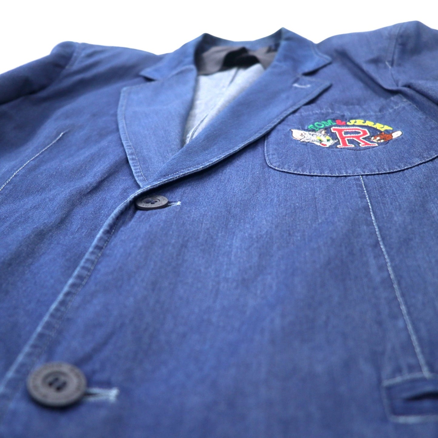 JC de Castelbajac × TURNER ENTERTAINMENT イタリア製 90年代 イタリア製 デニム 2B テーラードジャケット ブレザー 50 ブルー コットン TOM & JERRY トムとジェリー