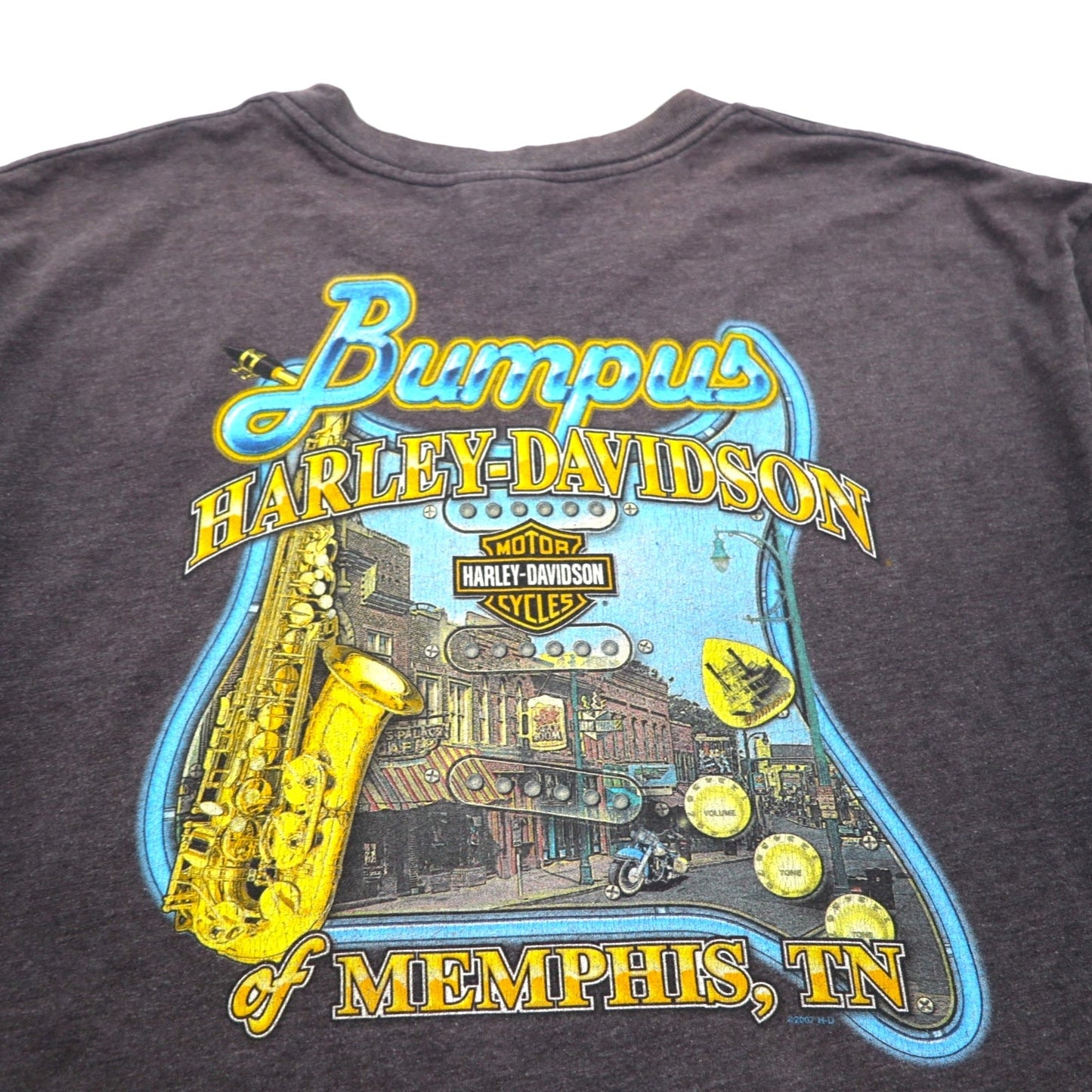 HARLEY DAVIDSON USA製 両面プリント Tシャツ XL グレー コットン ポリエステル MENPHIS