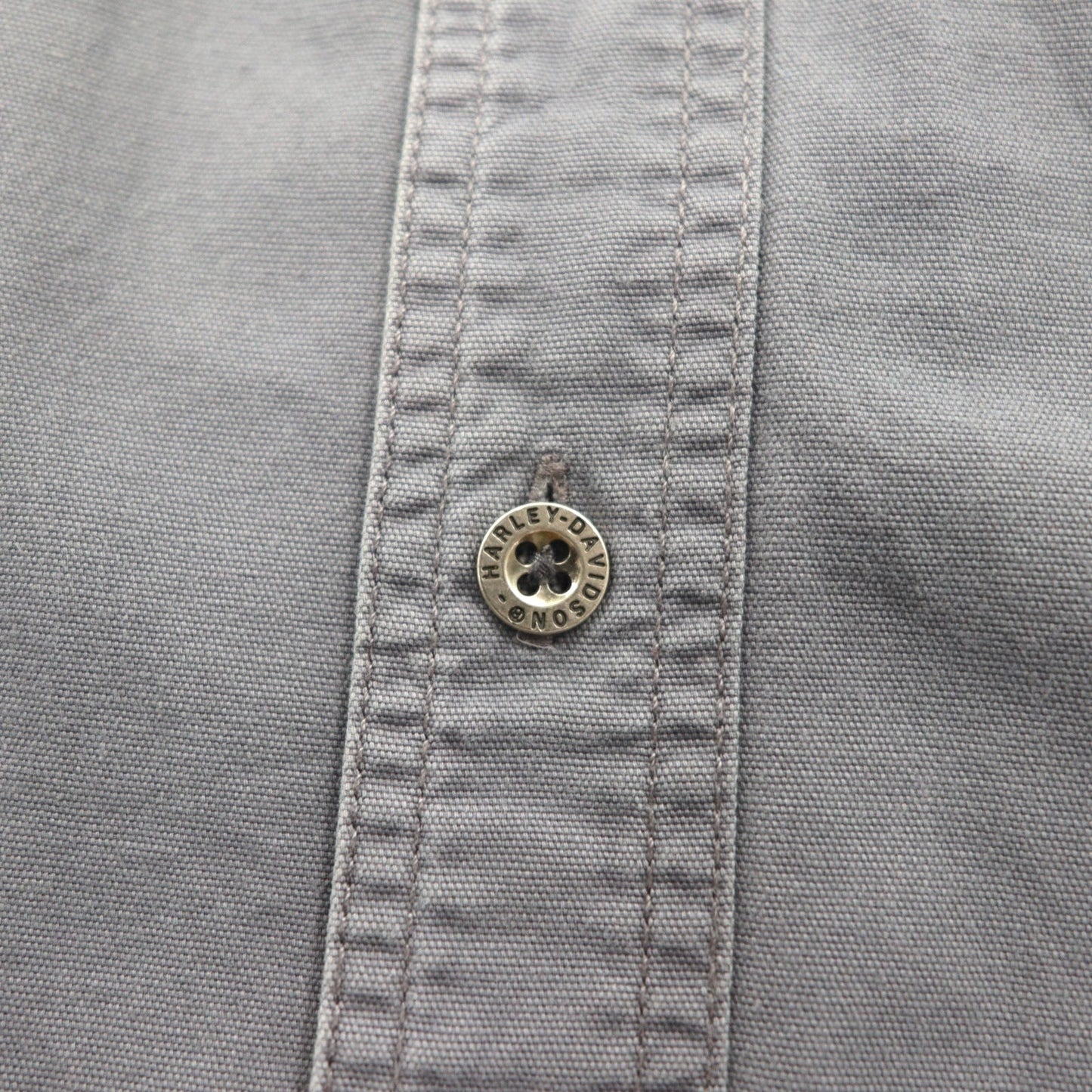 HARLEY DAVIDSON スカルプリント 半袖 ワークシャツ L グレー バックプリント ダブルポケット