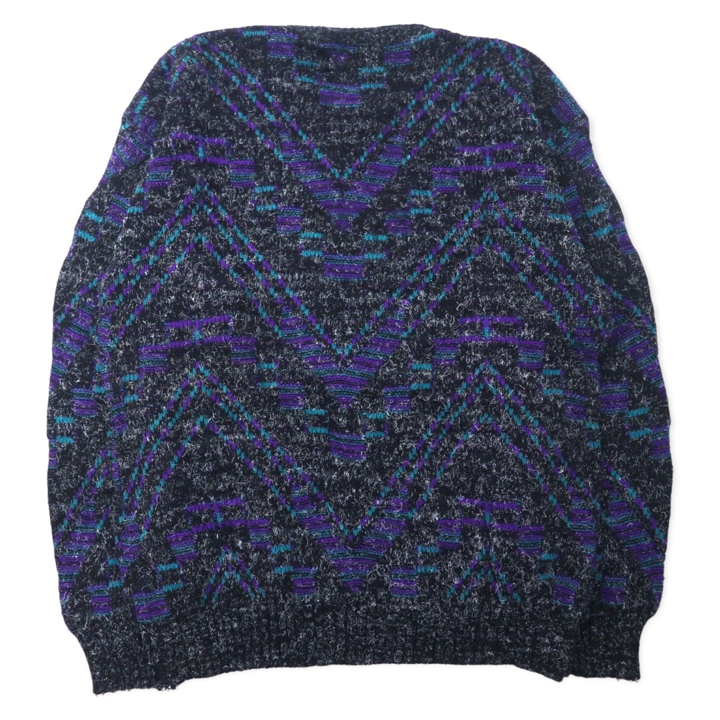 New Era SWEATERS USA製 90年代 シャギーニット セーター XL ブラック アクリル 総柄