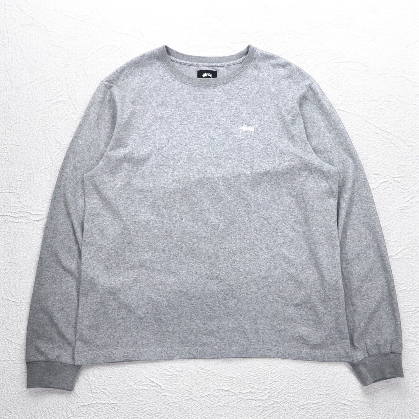 stussy ロングスリーブTシャツ ロンT XL グレー コットン ワンポイントロゴ刺繍