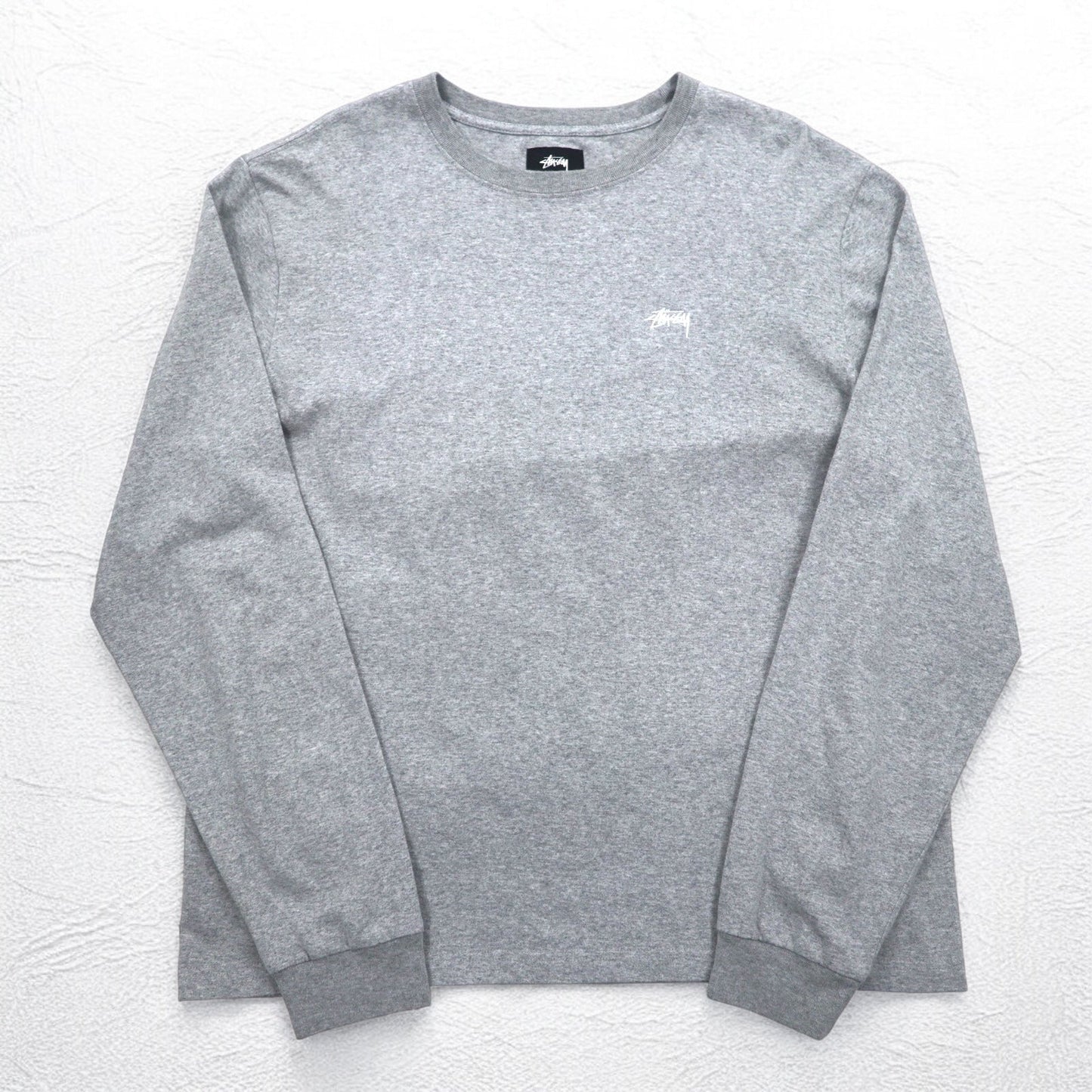 stussy ロングスリーブTシャツ ロンT XL グレー コットン ワンポイントロゴ刺繍
