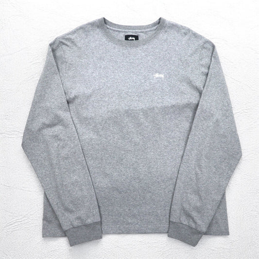 stussy ロングスリーブTシャツ ロンT XL グレー コットン ワンポイントロゴ刺繍