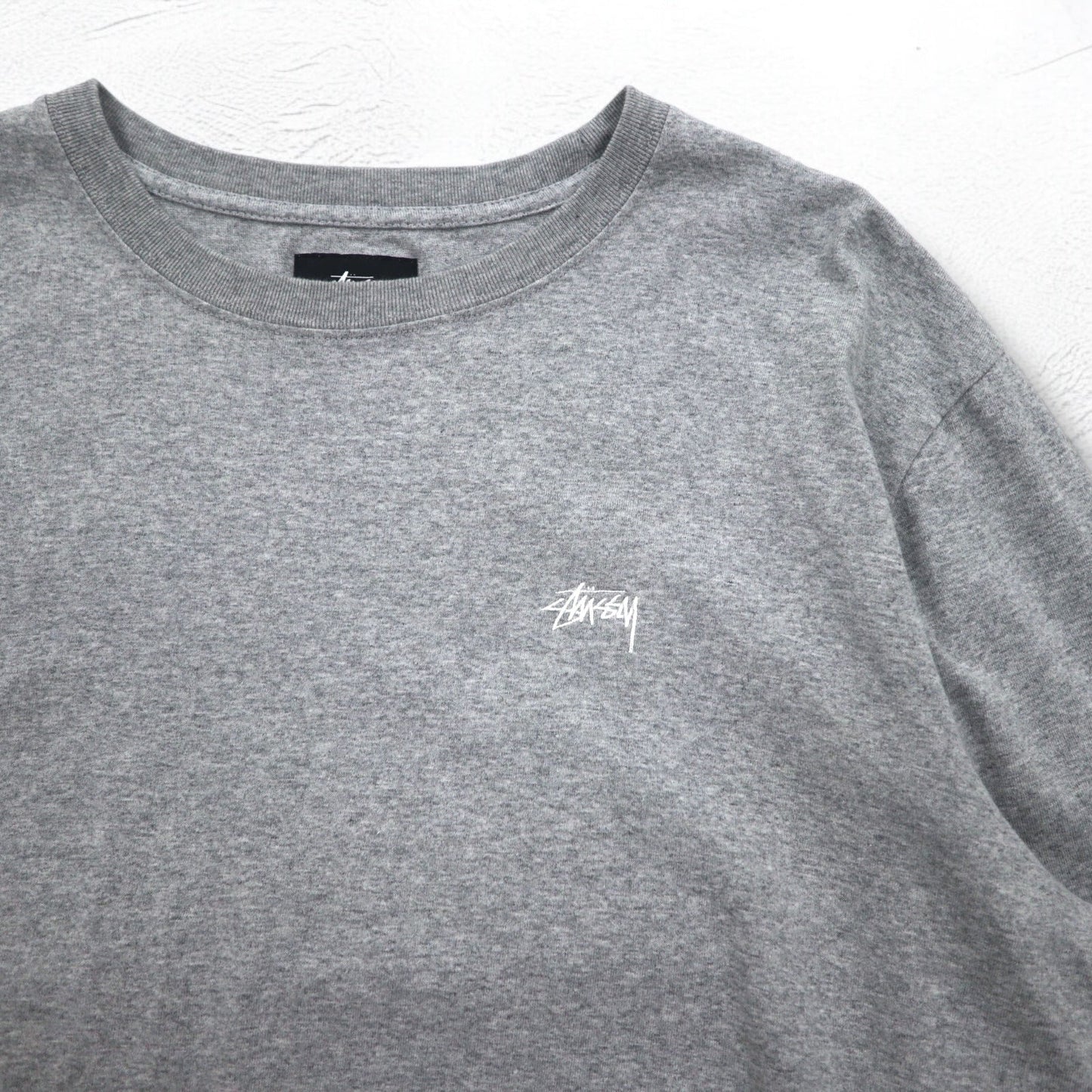 stussy ロングスリーブTシャツ ロンT XL グレー コットン ワンポイントロゴ刺繍