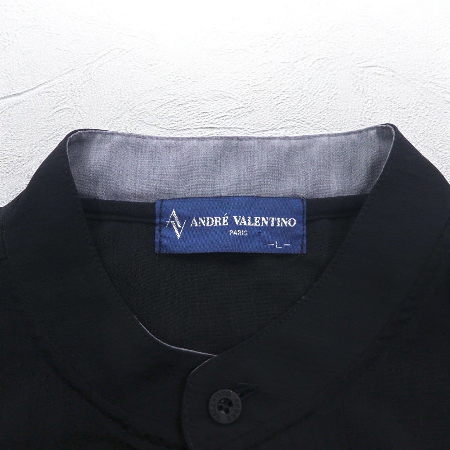 Vintage 90s Pullover Shirt ANDRE VALENTINO 90年代 バンドカラー プルオーバーシャツ L ブラック 刺繍