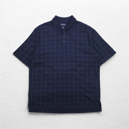 Brooks Brothers パフォーマンス ニット ポロシャツ L ネイビー チェック DOUBLE MERCERIZED COTTON シルケット加工
