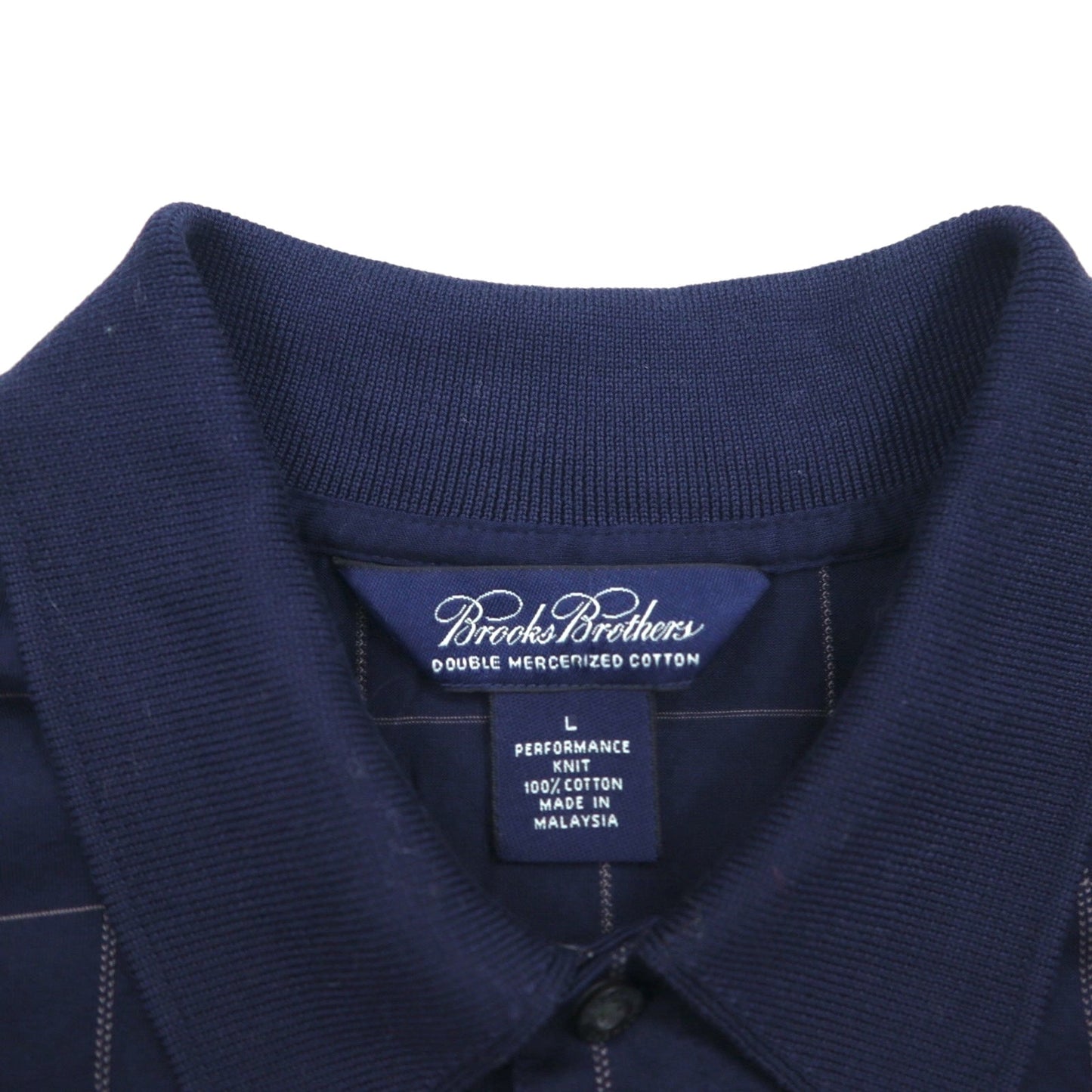 Brooks Brothers パフォーマンス ニット ポロシャツ L ネイビー チェック DOUBLE MERCERIZED COTTON シルケット加工