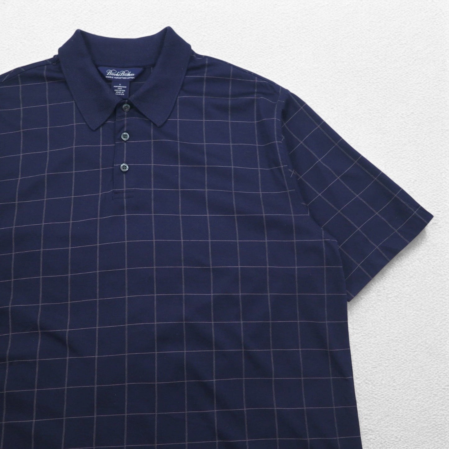 Brooks Brothers パフォーマンス ニット ポロシャツ L ネイビー チェック DOUBLE MERCERIZED COTTON シルケット加工