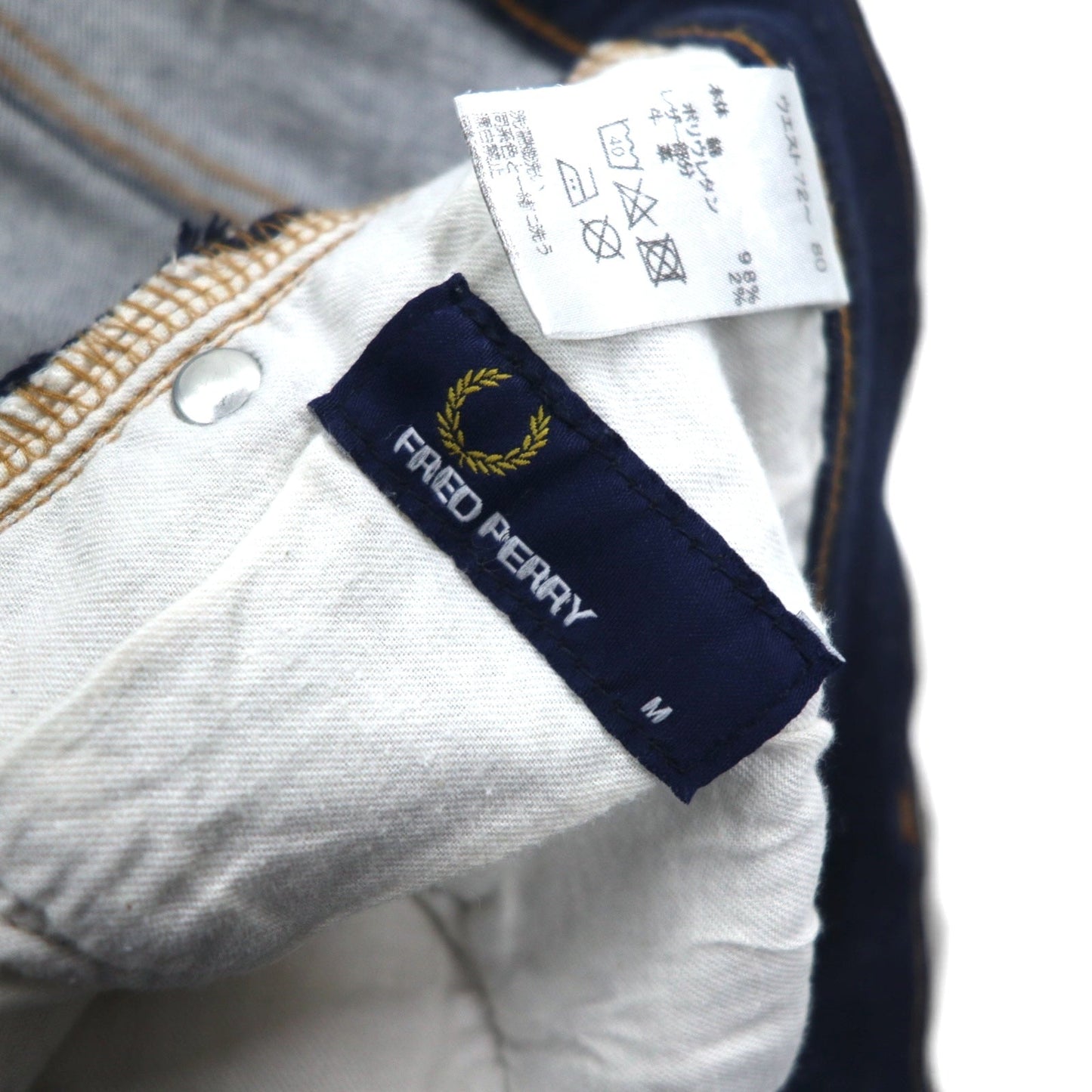 FRED PERRY スキニー デニムパンツ M インディゴ ブルー ストレッチ レザーパッチ F4456 日本製