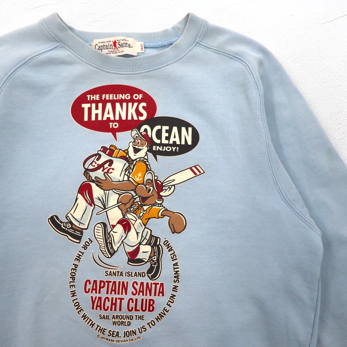 Captain Santa 90年代 キャラクタープリント スウェット S ブルー コットン 両面プリント