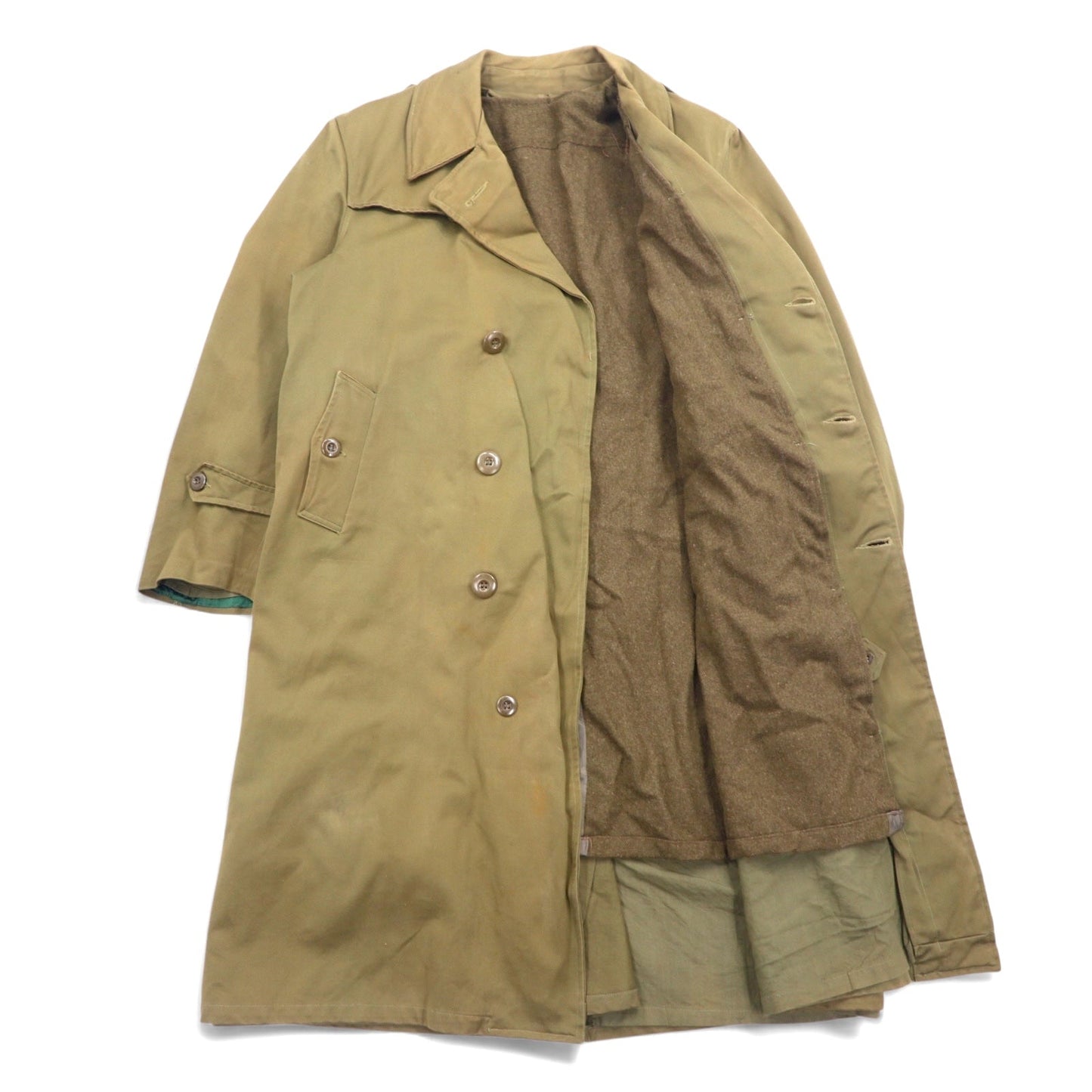 60s French Overcoat フランス製 60年代 ユーロヴィンテージ ミリタリー オーバーコート トレンチコート XL カーキ 樹脂ボタン PORTEZ IMPER FBA ライナー着脱式 Cantre LA PLUIE et Cantre LE FROID