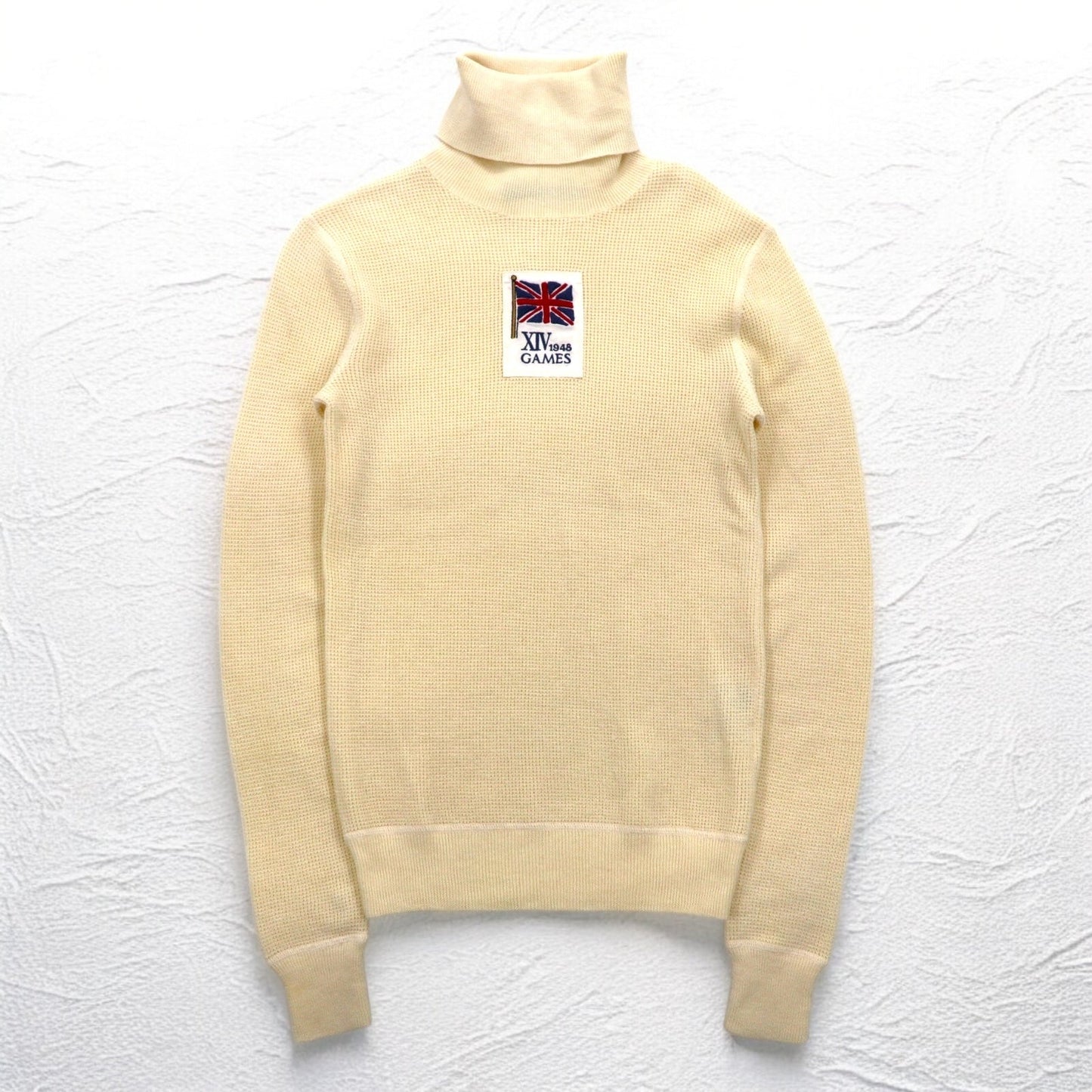 RALPH LAUREN タートルネック サーマルニット セーター M ホワイト ユニオンジャック 刺繍