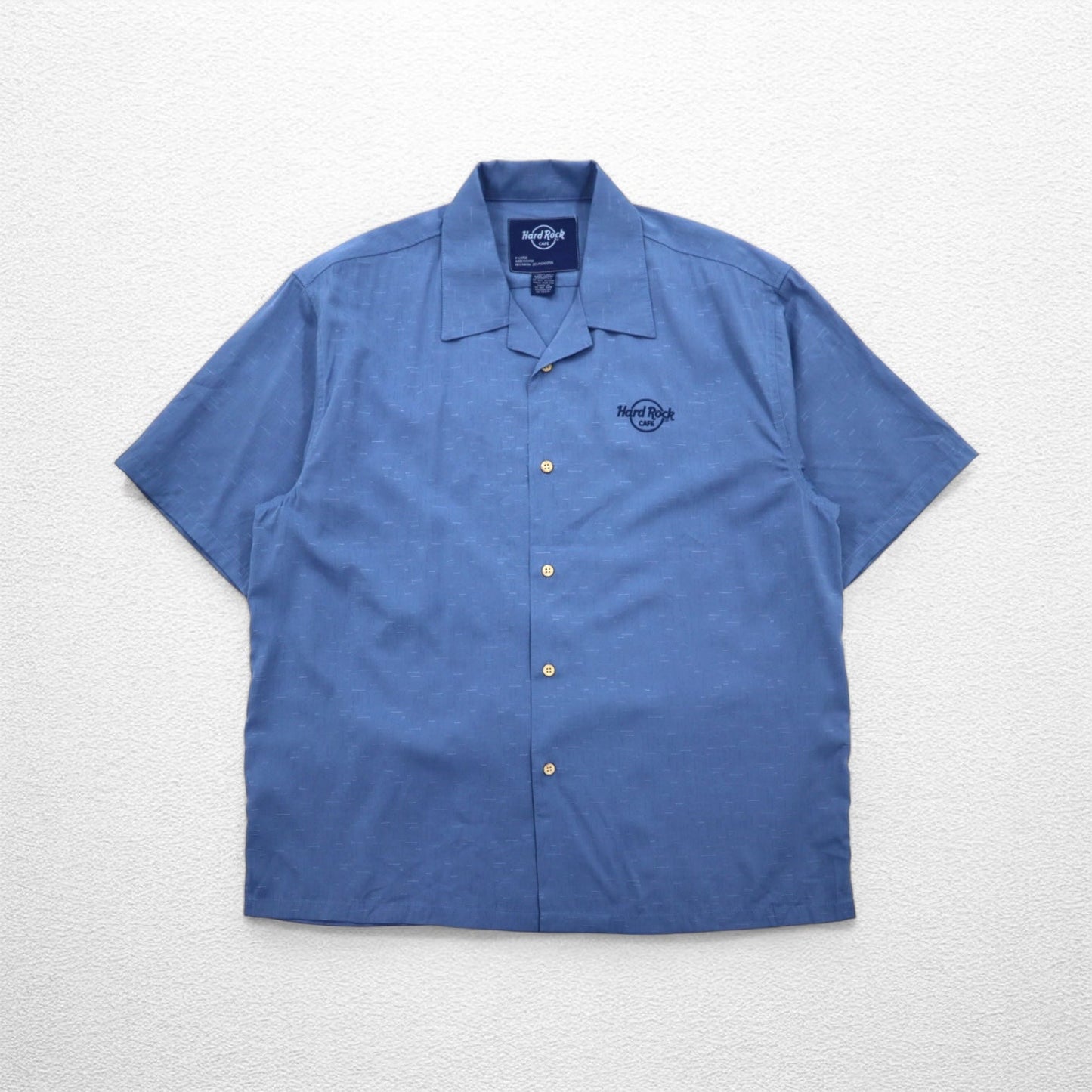 Hard Rock CAFE 半袖 オープンカラーシャツ 開襟 アロハシャツ XL ネイビー レーヨン 刺繍 ギターモチーフ 刺子