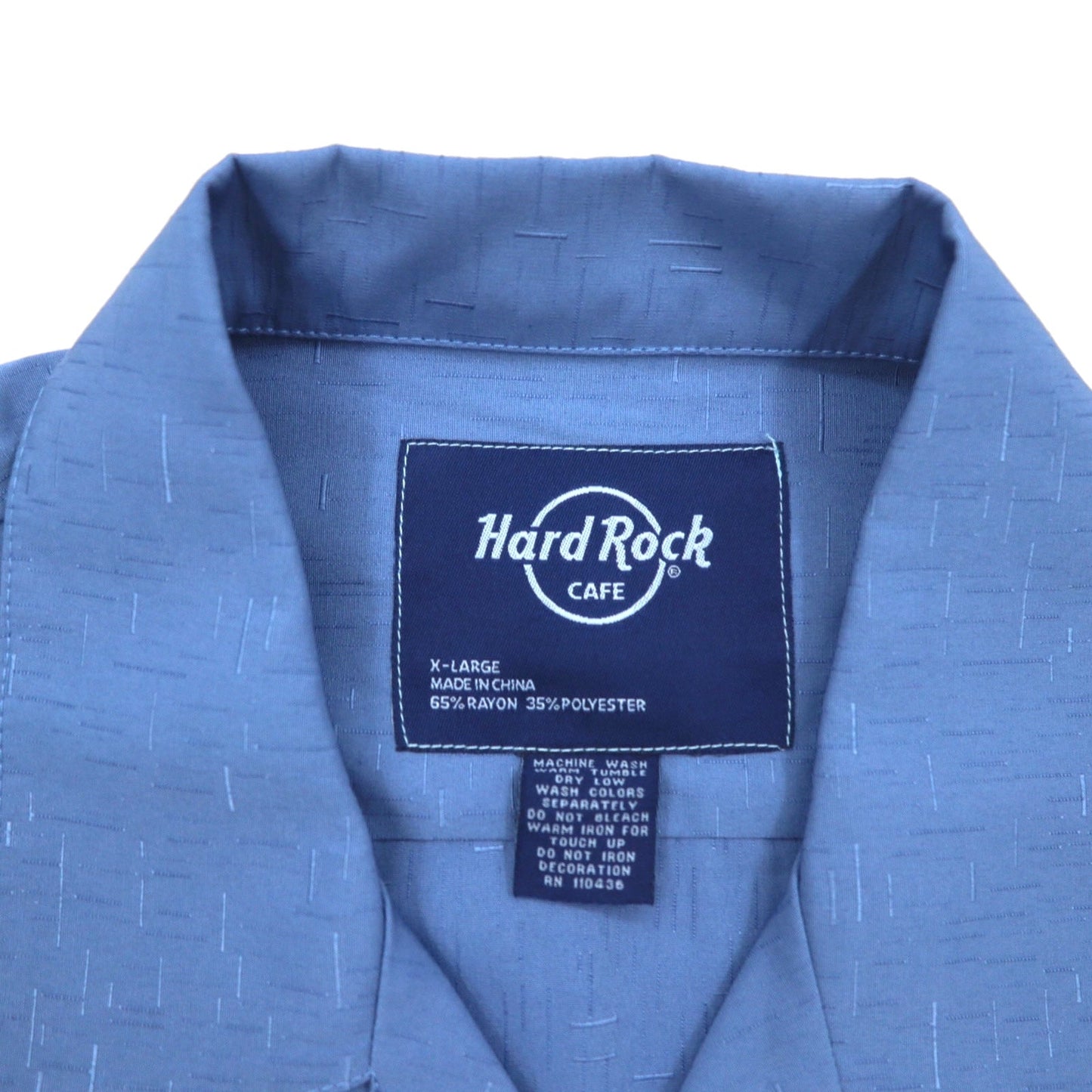 Hard Rock CAFE 半袖 オープンカラーシャツ 開襟 アロハシャツ XL ネイビー レーヨン 刺繍 ギターモチーフ 刺子