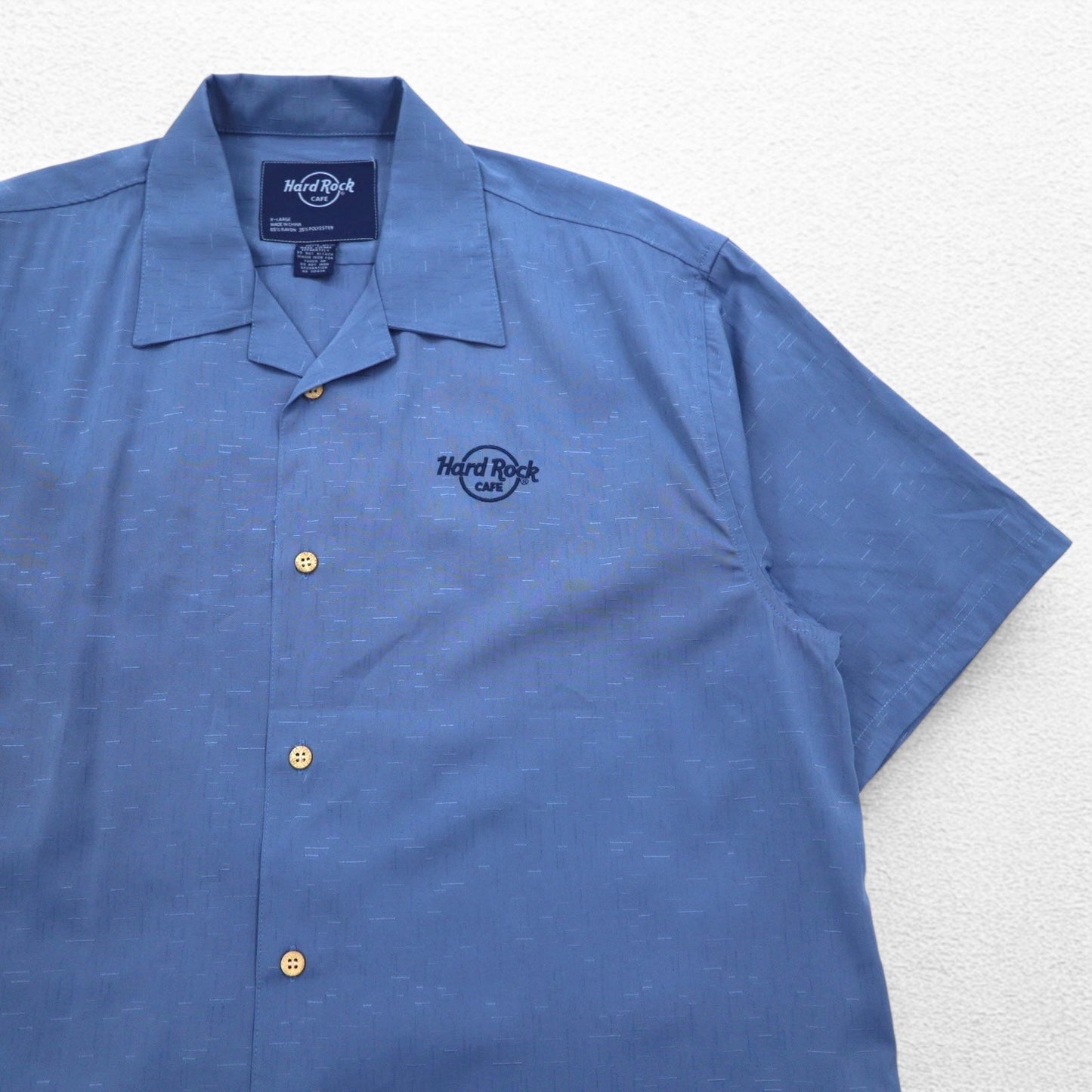 Hard Rock CAFE 半袖 オープンカラーシャツ 開襟 アロハシャツ XL ネイビー レーヨン 刺繍 ギターモチーフ 刺子