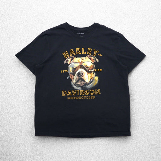 HARLEY DAVIDSON 両面プリント Tシャツ XL ブラック コットン 犬 EL PASO ホンジュラス製