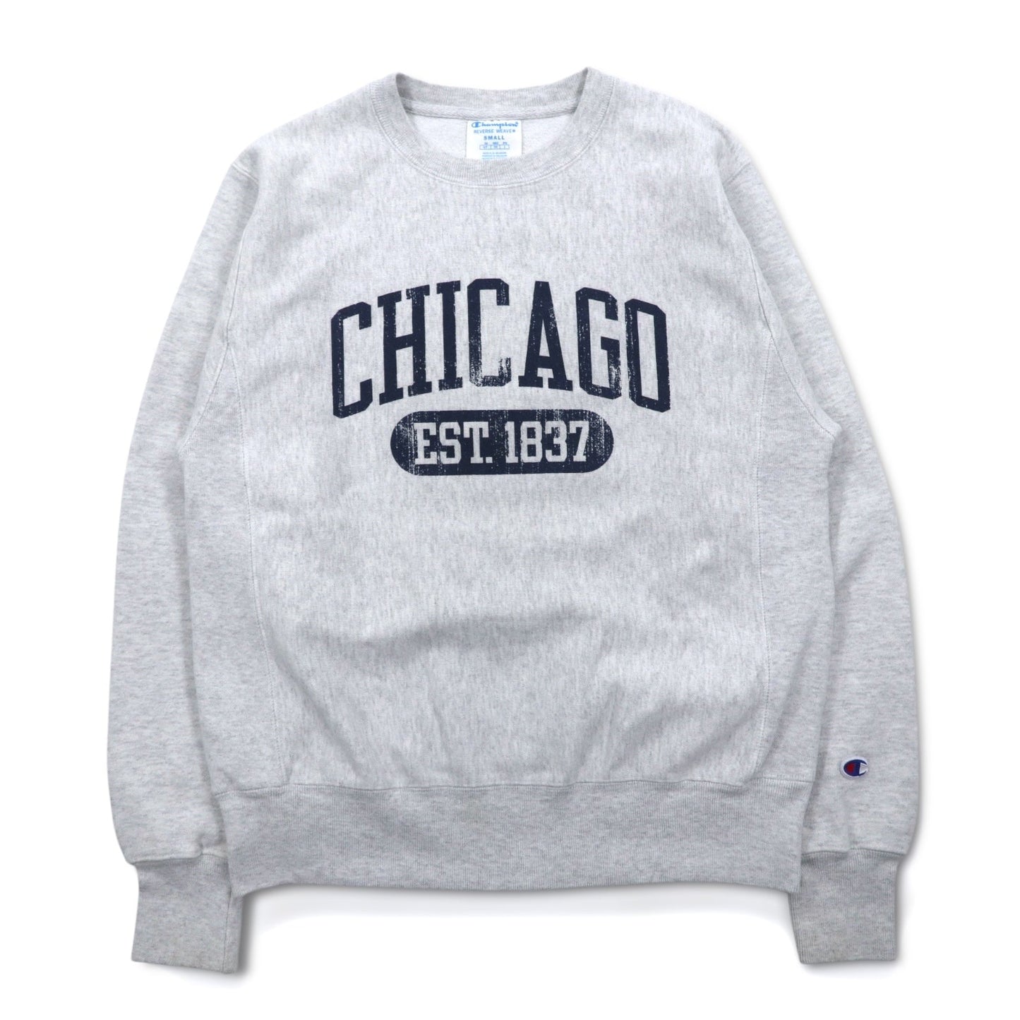 Champion リバースウィーブ REVERSE WEAVE スウェット L グレー カレッジ プリント CHICAGO アーチロゴ 青単タグ 復刻 エルサルバドル製