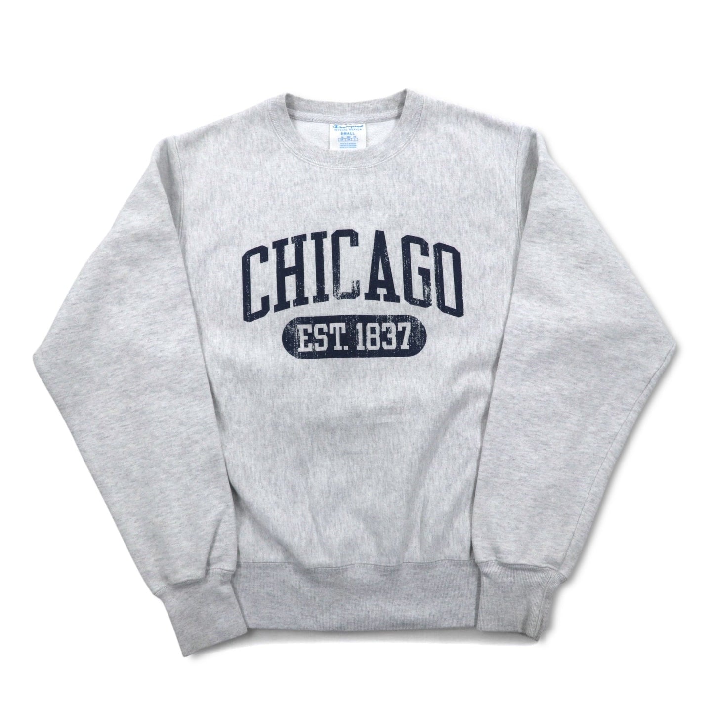 Champion リバースウィーブ REVERSE WEAVE スウェット L グレー カレッジ プリント CHICAGO アーチロゴ 青単タグ 復刻 エルサルバドル製