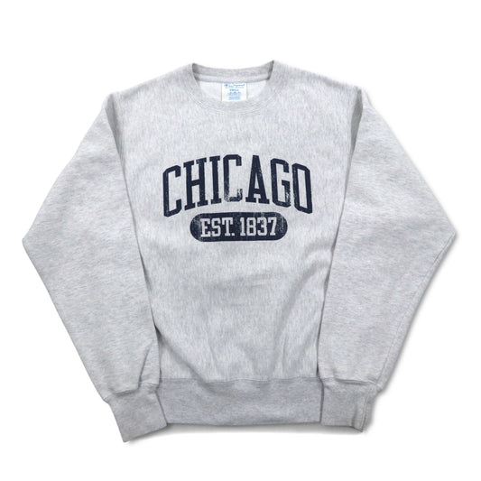 Champion リバースウィーブ REVERSE WEAVE スウェット L グレー カレッジ プリント CHICAGO アーチロゴ 青単タグ 復刻 エルサルバドル製