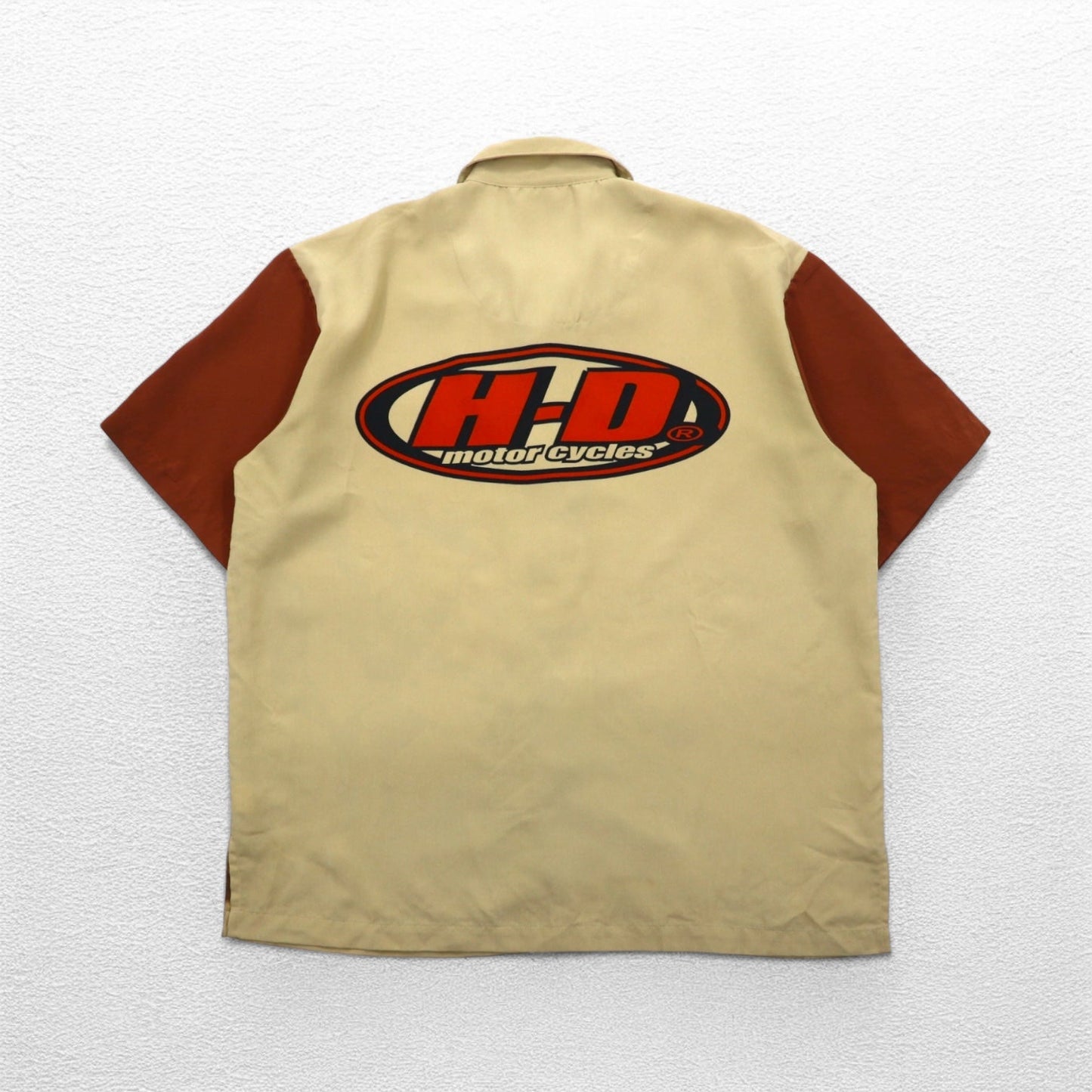 HARLEY DAVIDSON モーターサイクル グラフィック 開襟 半袖 オープンカラーシャツ XL ベージュ バックロゴ
