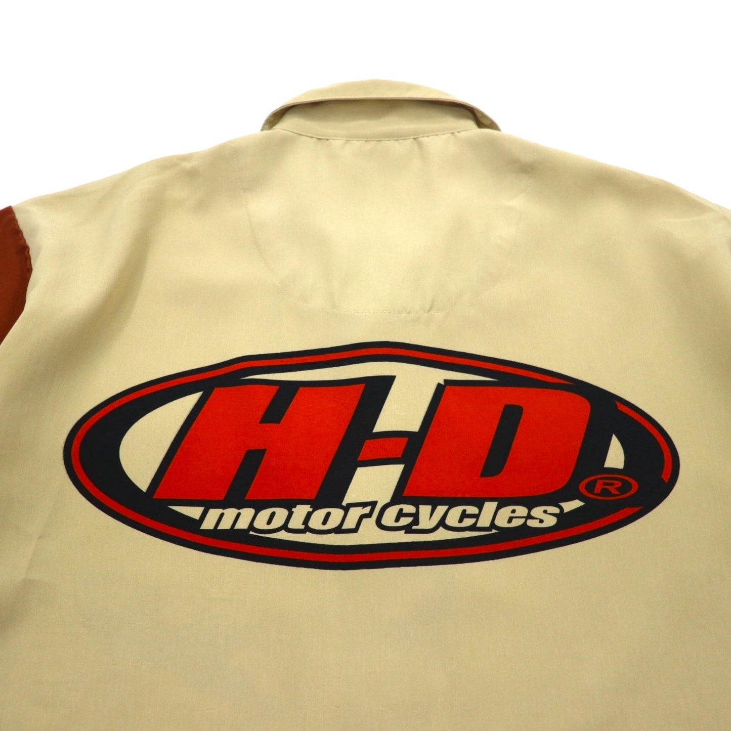 HARLEY DAVIDSON モーターサイクル グラフィック 開襟 半袖 オープンカラーシャツ XL ベージュ バックロゴ
