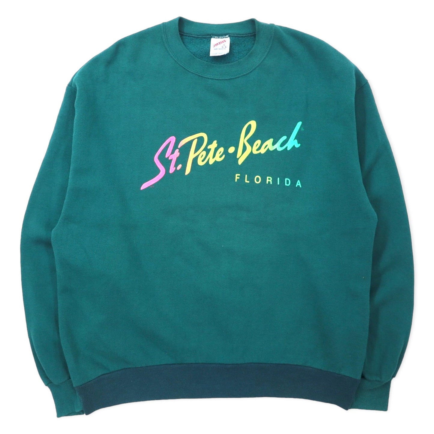 JERZEES USA製 90年代 プリント スウェット L グリーン コットン St. Pete Beach FLORIDA