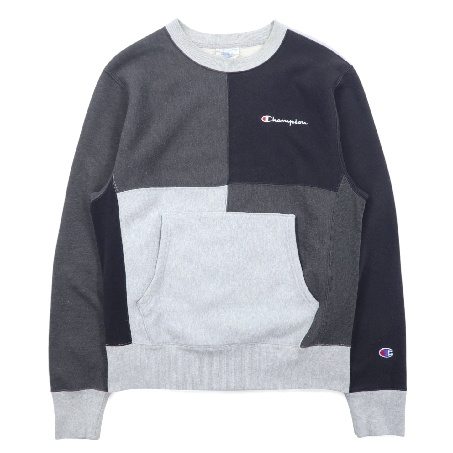 Champion リバースウィーブ スクリプトロゴ刺繍 スウェット L グレー コットン カラーブロック 青単タグ 復刻