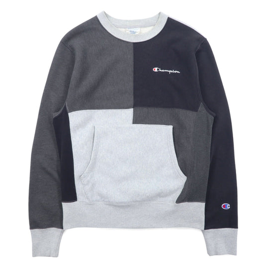 Champion リバースウィーブ スクリプトロゴ刺繍 スウェット L グレー コットン カラーブロック 青単タグ 復刻